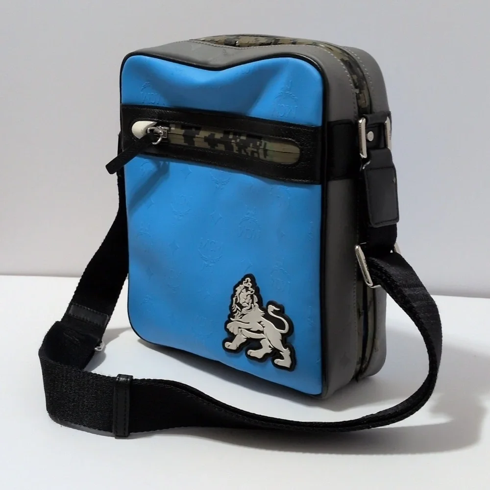 Authentic MCM Camouflage and Blue Messenger Bag